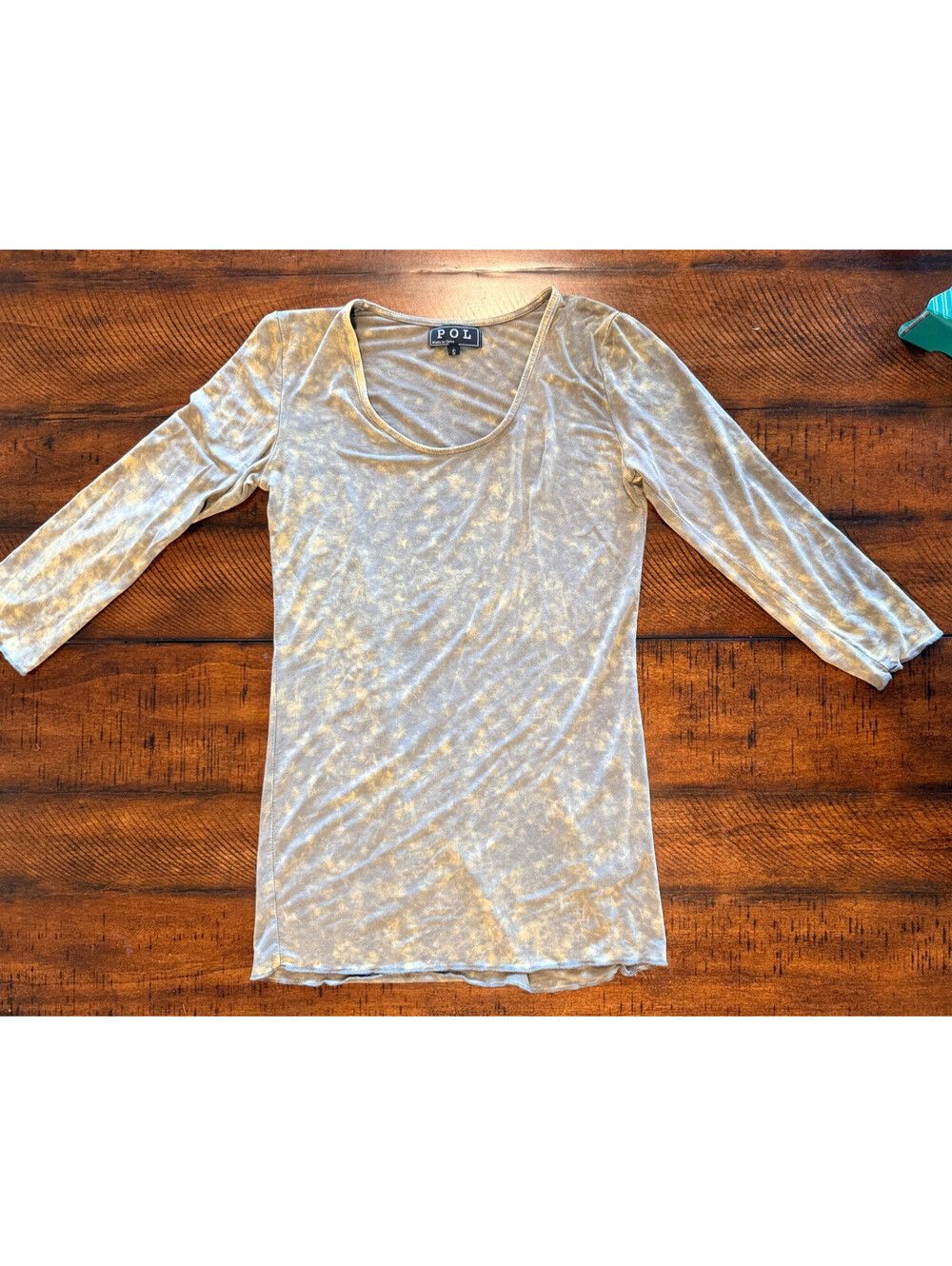 POL Women's Small Olive Mineral Wash Long Sleeve Tunic Top Stretch